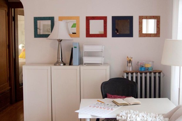 desk area with diy decorative mirrors