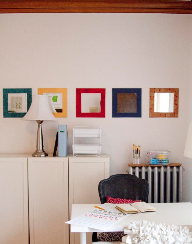 desk area with diy mirrors